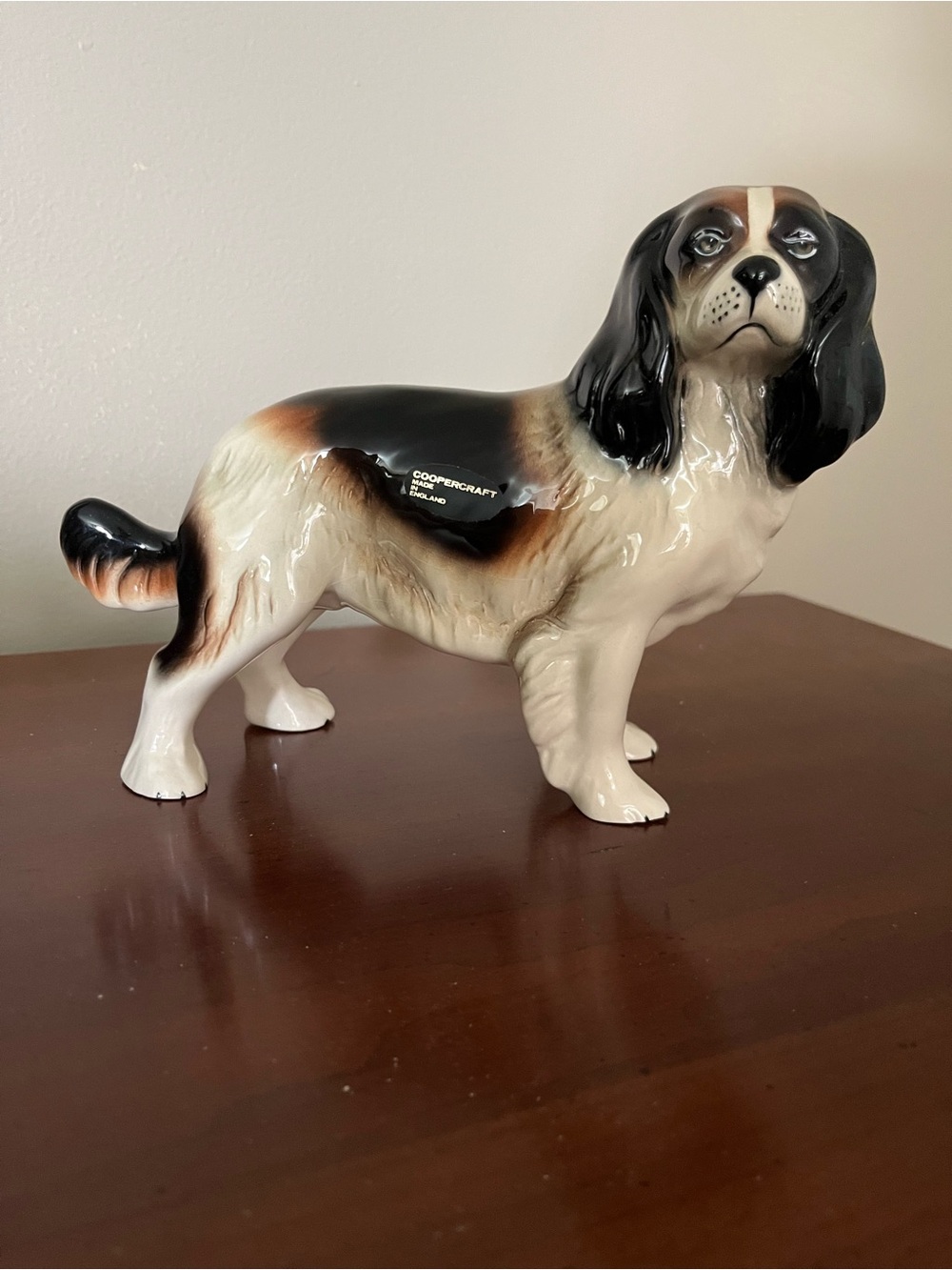 Copper craft Cavalier King Charles Spaniel Ceramic Dog Figurine tricolor.